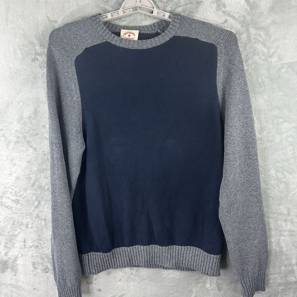 brooks brothers red fleece sweater mens medium blue gray thick long sleeve